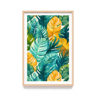 Poster Bingkai Kayu Estetik Lukisan Print Floral Tropical Watercolor, Frame Natural - Hiasan Dinding Aesthetic, Dekorasi Kamar dan Ruang Tamu dengan Sentuhan Tropikal