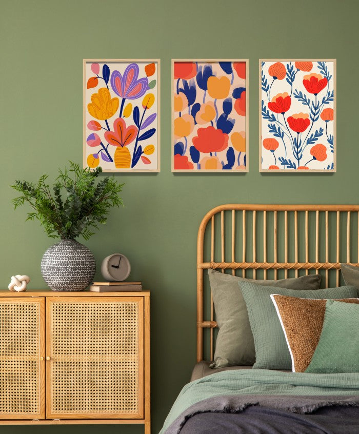 Hiasan Dinding Lukisan Bunga Aesthetic - Wall Art Print dengan Frame Natural untuk Dekorasi Kamar dan Interior Rumah