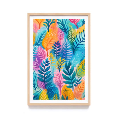 Poster Bingkai Kayu Estetik Lukisan Print Floral Tropical Watercolor, Frame Natural - Hiasan Dinding Aesthetic, Dekorasi Kamar dan Ruang Tamu dengan Sentuhan Tropikal