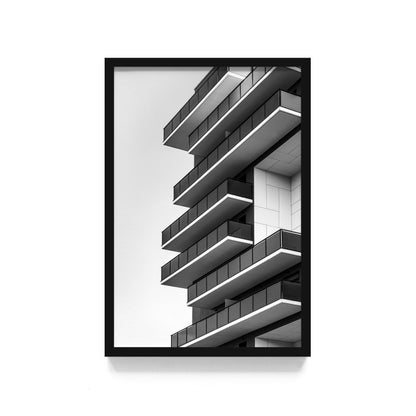 Poster Gedung Hitam Putih Wall Decor Monochrome Architecture Art Print, Frame Natural - Hiasan Dinding Minimalis dengan Sentuhan Monokrom dan Arsitektur Modern