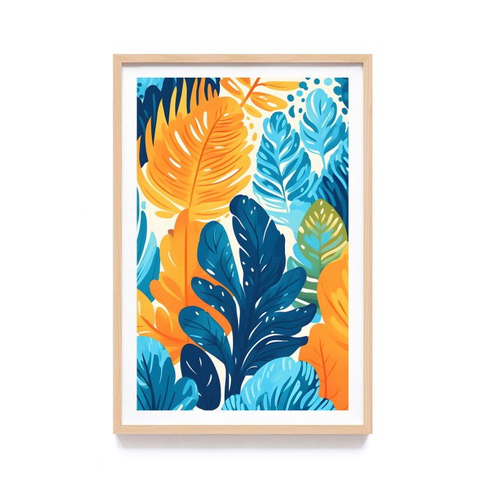 Poster Bingkai Kayu Estetik Lukisan Print Floral Tropical Watercolor, Frame Natural - Hiasan Dinding Aesthetic, Dekorasi Kamar dan Ruang Tamu dengan Sentuhan Tropikal