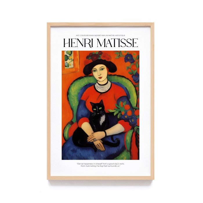 Wall Art Print Terinspirasi Style Lukisan Henri Matisse, Dekorasi Dinding dengan Frame Kayu Natural untuk Sentuhan Estetik Modern dan Minimalis