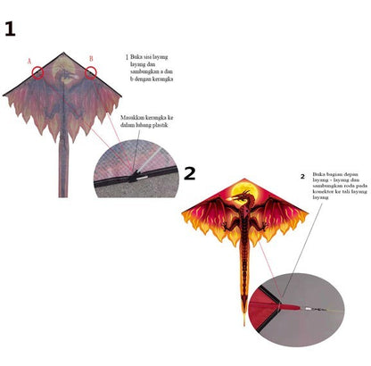 Layangan Hias 3D Karakter Burung & Naga - Layangan Tradisional yang Dapat Dilipat, Desain Menarik dan Mudah Disimpan