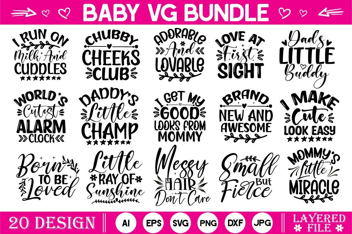 Baby SVG Bundle Vol.3 - A Delightful Collection of Baby-Themed SVG Designs Perfect for T-Shirts, Onesies, Mugs, Nursery Decor, and DIY Projects