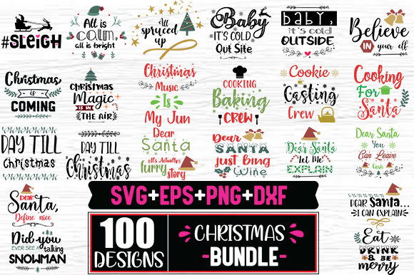 Get the 100 Christmas Digital Design Bundle featuring festive graphics-illustrations-templates perfect for cards-prints-and more