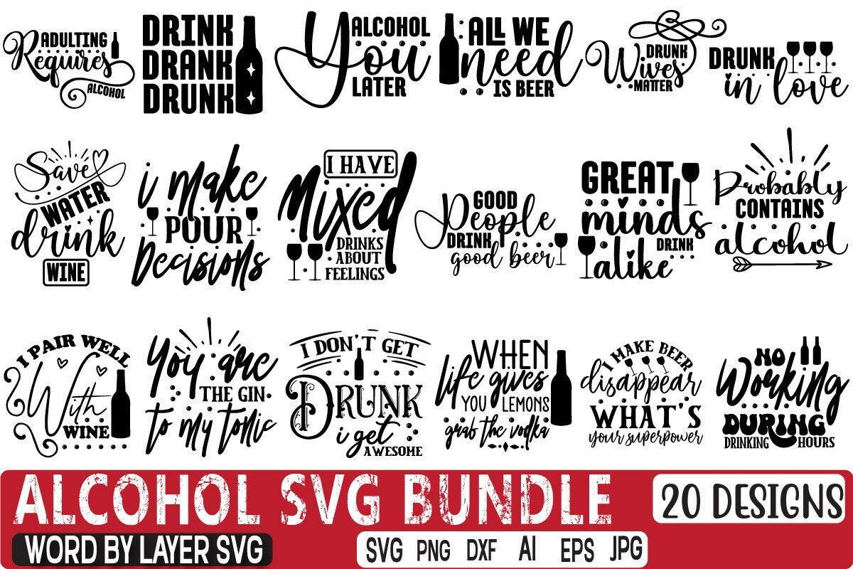 Alcohol SVG Digital Design Bundle Vol.3 - A versatile collection of premium alcohol-themed SVG designs for Cricut- Silhouette-and more