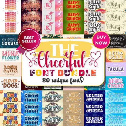 Bring joy to your designs with The Cheerful Font Bundle- A Delightful collection of playful and creative digital fonts perfect for all your design needs