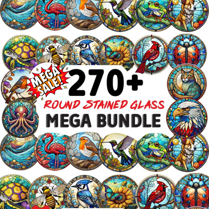 Stained Glass Round Mega Bundle - A Stunning Collection of Digital Stained Glass Designs Perfect for Home Decor Crafts Art Projects and More