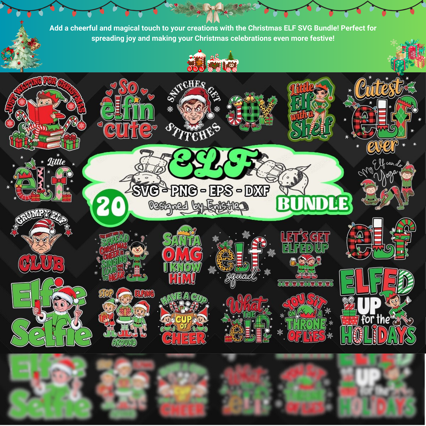 Christmas ELF SVG Bundle Digital Design - High-Quality Vector Files for DIY Crafts-T-Shirts- Mugs- Cards and Holiday Decorations