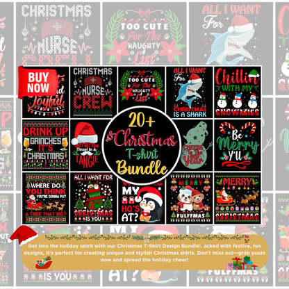 Christmas T-Shirt Design Bundle -Get Collection Unique High-Quality Festive Digital Designs Perfect For Customizing Apparel Holiday Season