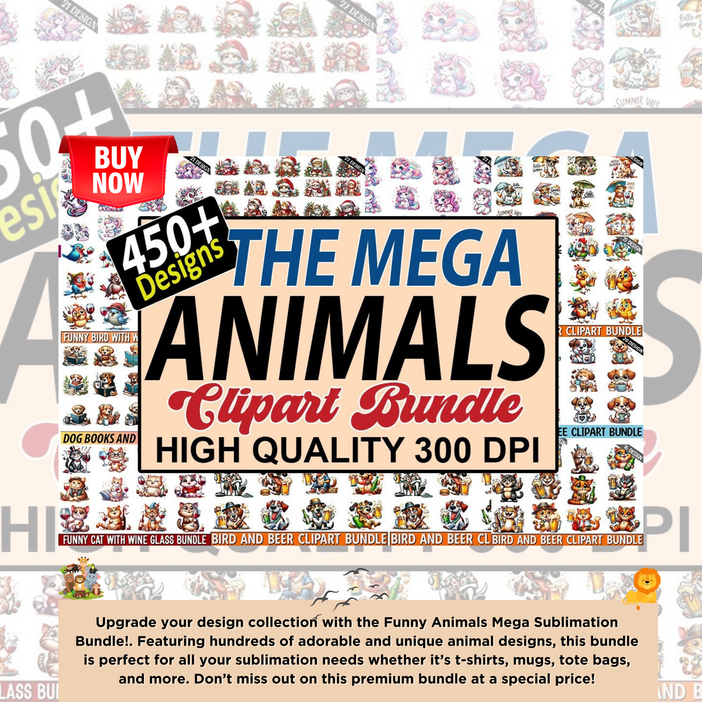 Funny Animals Mega Sublimation Bundle 300+ Adorable Animal Designs for Sublimation-Crafts & DIY Projects