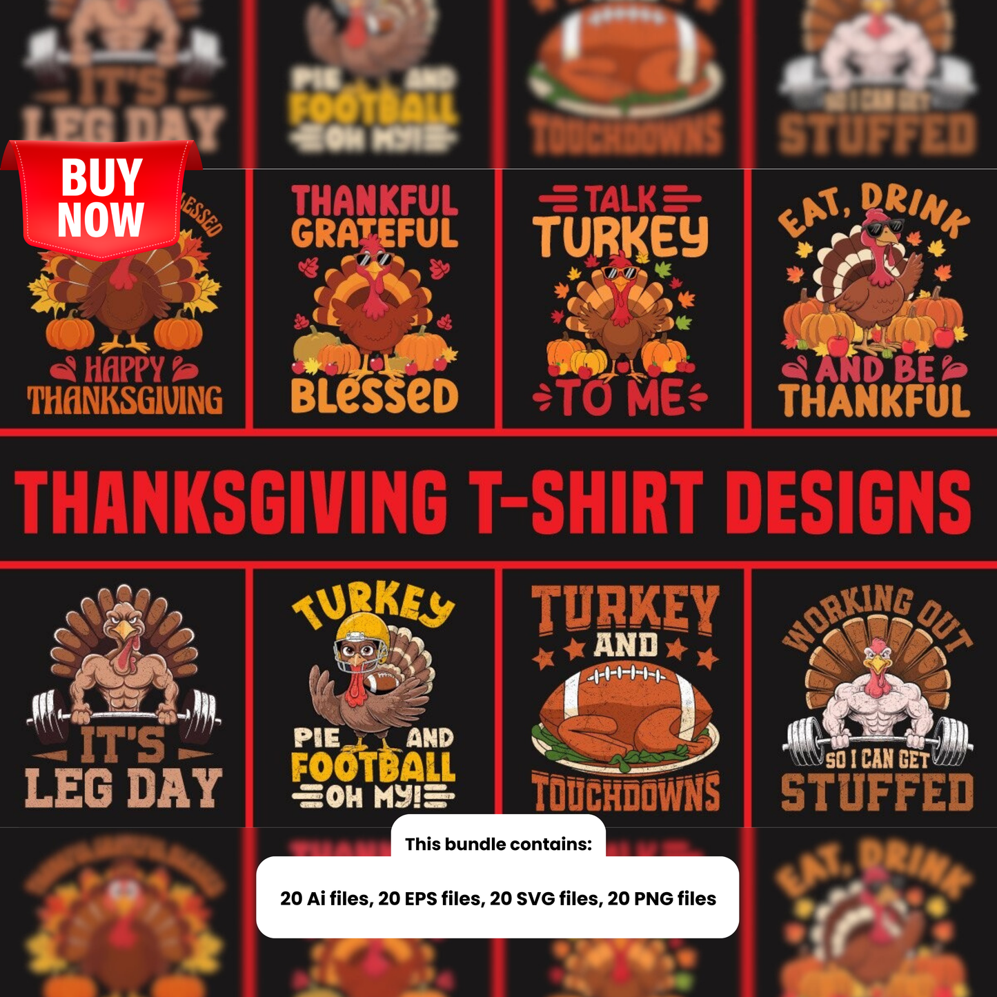 Thanksgiving-Turkey T-Shirt Designs Bundle - A Collection of Festive and Creative Graphics Perfect for Thanksgiving Apparel, Gifts, and DIY Projects