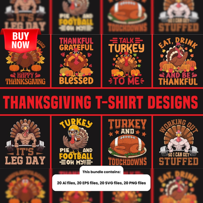 Thanksgiving-Turkey T-Shirt Designs Bundle - A Collection of Festive and Creative Graphics Perfect for Thanksgiving Apparel, Gifts, and DIY Projects