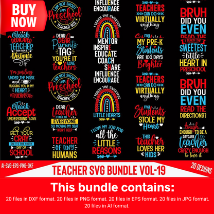 Teacher SVG Bundle Vol-19-PNG-SVG-DXF-Perfect for T-Shirts Mugs Classroom Decoration Gifts And DIY Projects-A Unique Collection of Teacher-Themed SVG Designs