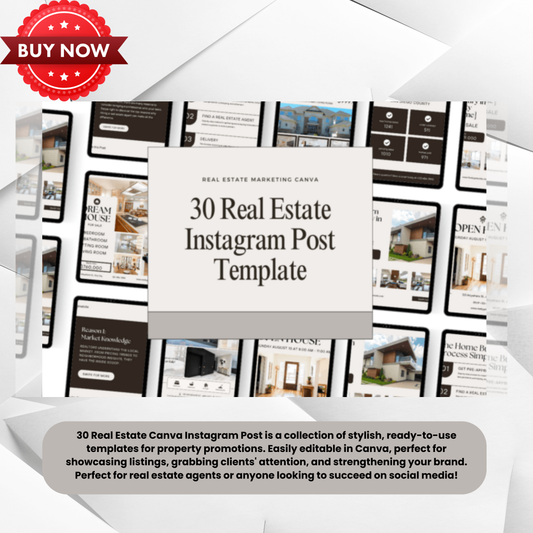 30 Real Estate Canva Instagram Post Bundle - A Professional Collection of Editable Templates Perfect for Realtors to Boost Engagement and Promote Listings