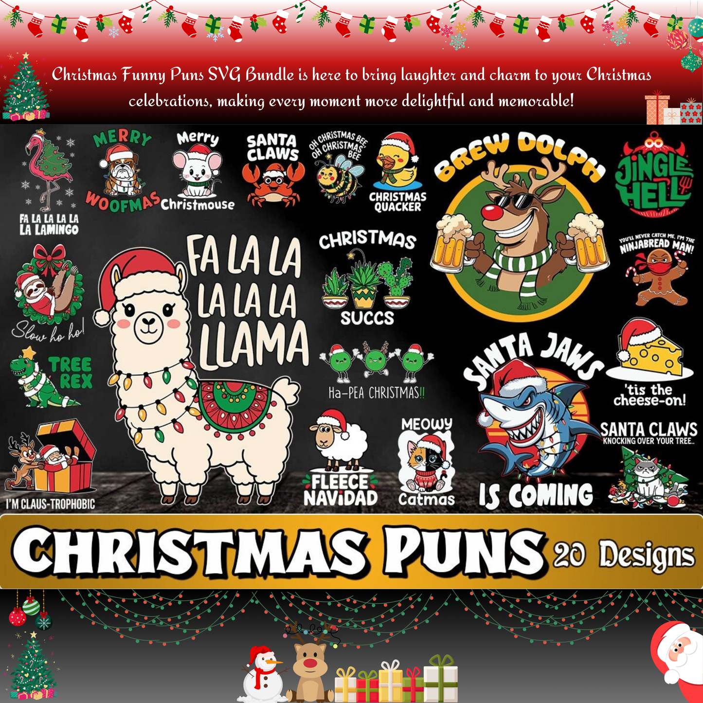 Christmas Funny Puns SVG Bundle - A Cheerful Collection of Witty and Hilarious Holiday-Themed SVG Designs Perfect for T-Shirts, Mugs, and Crafts