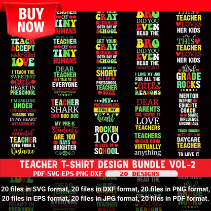 Teacher T-Shirt Design Bundle Vol-2 - A Fun and Inspiring Collection of Teacher-Themed Graphics Perfect for T-Shirts, Gifts, Classroom Decor, and DIY Projects