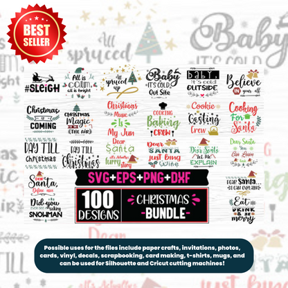 Get the 100 Christmas Digital Design Bundle featuring festive graphics-illustrations-templates perfect for cards-prints-and more