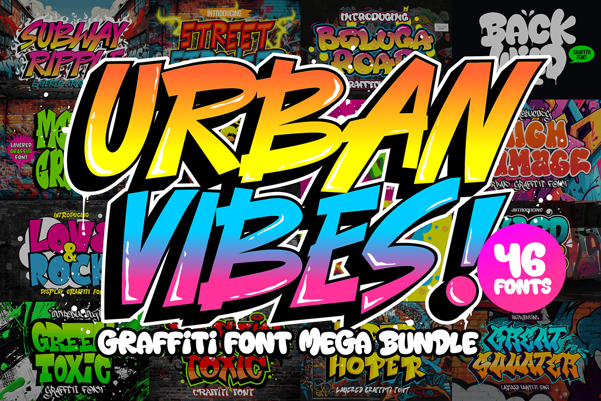 Urban Vibes Graffiti Font Bundle- Digital Collection-Street-Style fonts Perfect for Urban-Themed Designs-Posters-Instant download