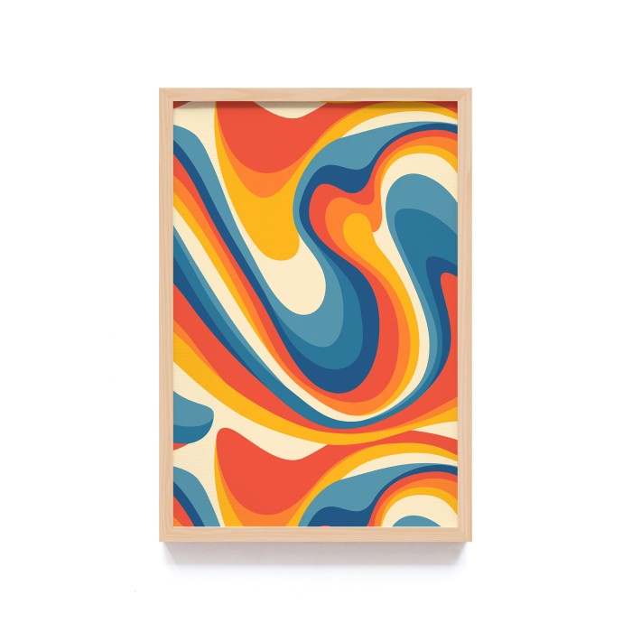 Poster Psychedelic Groovy Art Frame Kayu, Abstrak Decor, Frame Hitam - Hiasan Dinding dengan Desain Psikedelik dan Warna Groovy untuk Sentuhan Artisanal Modern