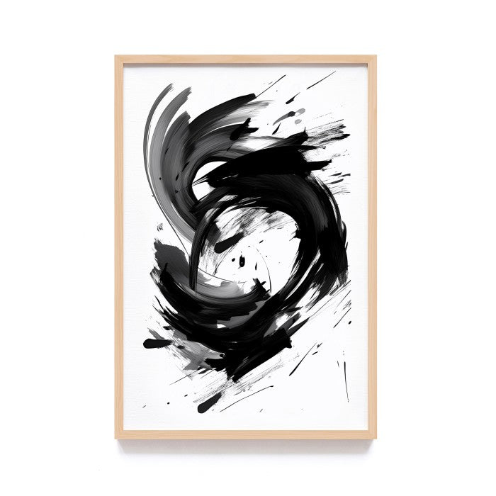 Lukisan Tinta Abstrak Gaya Jepang - Wall Art Print Decoration Cina dengan Frame Natural untuk Dekorasi Rumah dan Cafe