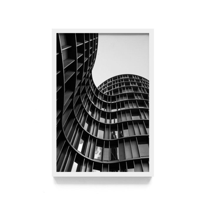 Poster Gedung Hitam Putih Wall Decor Monochrome Architecture Art Print, Frame Natural - Hiasan Dinding Minimalis dengan Sentuhan Monokrom dan Arsitektur Modern