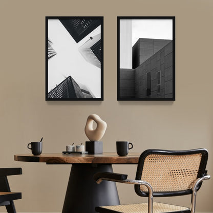 Poster Gedung Hitam Putih Wall Decor Monochrome Architecture Art Print, Frame Natural - Hiasan Dinding Minimalis dengan Sentuhan Monokrom dan Arsitektur Modern