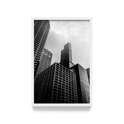 Poster Gedung Hitam Putih Wall Decor Monochrome Architecture Art Print, Frame Natural - Hiasan Dinding Minimalis dengan Sentuhan Monokrom dan Arsitektur Modern