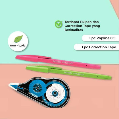 GREEBEL Paket Alat Tulis Set - Set Alat Tulis Sekolah & Alat Mewarnai Anak, Lengkap dengan Pensil, Spidol, & Penghapus