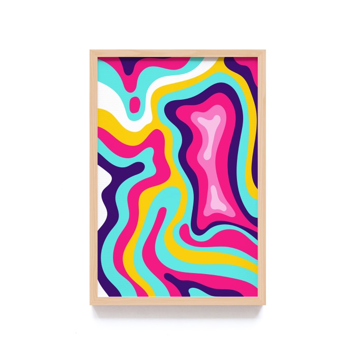 Poster Psychedelic Groovy Art Frame Kayu, Abstrak Decor, Frame Hitam - Hiasan Dinding dengan Desain Psikedelik dan Warna Groovy untuk Sentuhan Artisanal Modern