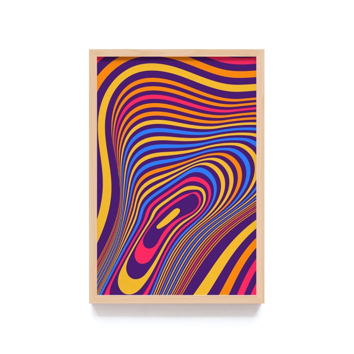 Poster Psychedelic Groovy Art Frame Kayu, Abstrak Decor, Frame Hitam - Hiasan Dinding dengan Desain Psikedelik dan Warna Groovy untuk Sentuhan Artisanal Modern