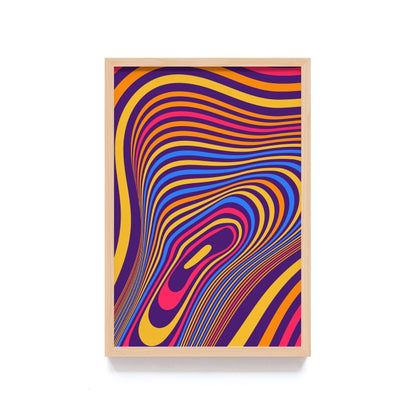 Poster Psychedelic Groovy Art Frame Kayu, Abstrak Decor, Frame Hitam - Hiasan Dinding dengan Desain Psikedelik dan Warna Groovy untuk Sentuhan Artisanal Modern