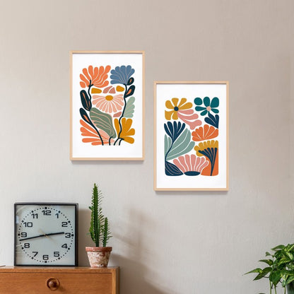 Lukisan Print Bunga Abstrak Matisse Art - Wall Dekor Rumah Minimalis dengan Frame Kayu Natural untuk Interior Elegan