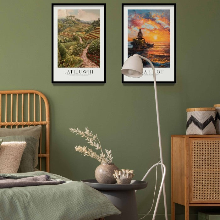 Minimalist Wall Decor with Bali Scenic Tourist Panorama, Frame Natural - Dekorasi Dinding Minimalis dengan Pemandangan Indah Bali