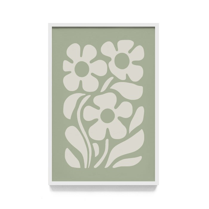 Art Print Minimalis Floral Design - Hiasan Dinding Bunga Warna Hijau dengan Frame Kayu Natural untuk Dekorasi Elegan dan Modern