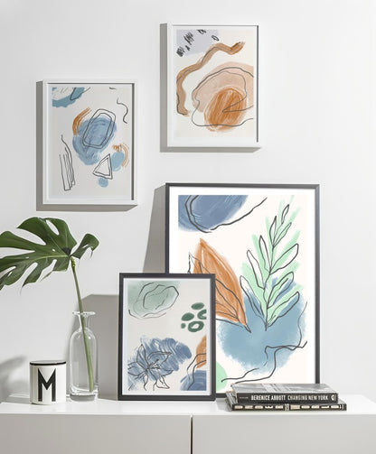 Wall Art Decor Abstract - Hiasan Dinding Abstrak Aesthetic dengan Frame Kayu Natural