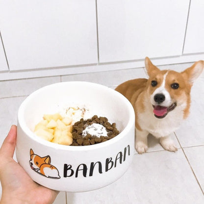 Pet Bowl Mangkok Makan Bahan Keramik untuk Anjing, Kucing, Kelinci, dan Hewan Lainnya - Dilengkapi Tatakan Kayu untuk Makan yang Praktis dan Elegan