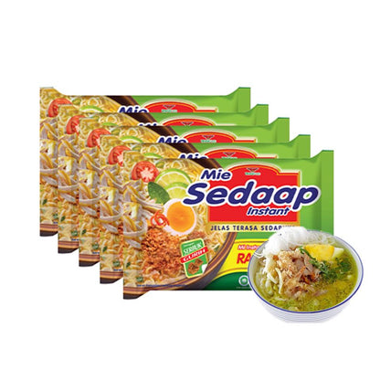 Mie Sedaap Mi Instan Kuah Soto 5 x 75 gr, Mi Instan Lezat dengan Kuah Soto Gurih, Nikmat dan Praktis untuk Menu Sehari-hari