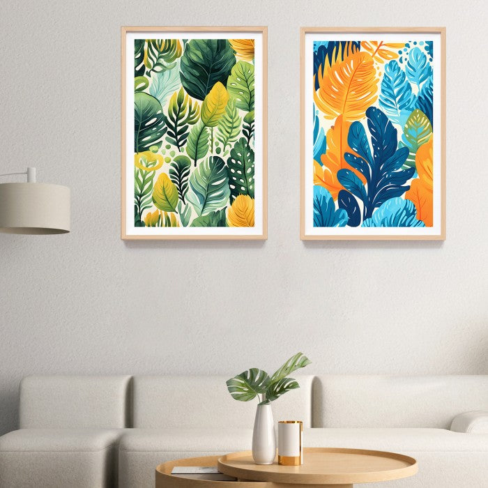 Poster Bingkai Kayu Estetik Lukisan Print Floral Tropical Watercolor, Frame Natural - Hiasan Dinding Aesthetic, Dekorasi Kamar dan Ruang Tamu dengan Sentuhan Tropikal