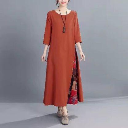 Midi Dress Motif Polos Summer Fashion Retro - Dress Wanita Santai dan Stylish untuk Musim Panas dengan Desain Elegan