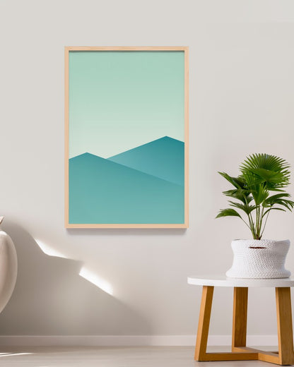 Dekorasi Lukisan Minimalis Warna Toska Wall Decor Simple Frame Kayu, Frame Natural - Hiasan Dinding Elegan dengan Desain Minimalis dan Warna Toska yang Menenangkan