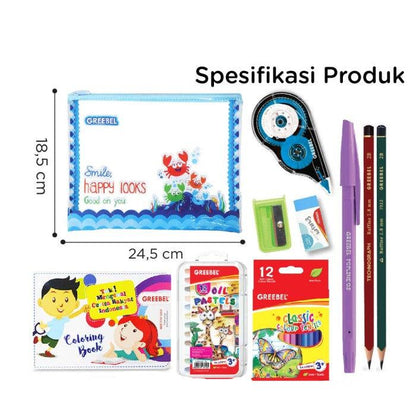 GREEBEL Paket Alat Tulis Set - Set Alat Tulis Sekolah & Alat Mewarnai Anak, Lengkap dengan Pensil, Spidol, & Penghapus