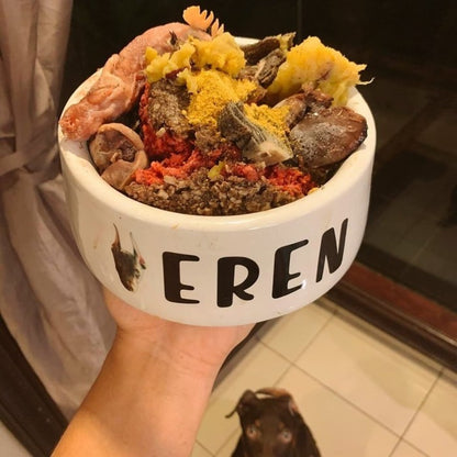 Pet Bowl Mangkok Makan Bahan Keramik untuk Anjing, Kucing, Kelinci, dan Hewan Lainnya - Dilengkapi Tatakan Kayu untuk Makan yang Praktis dan Elegan