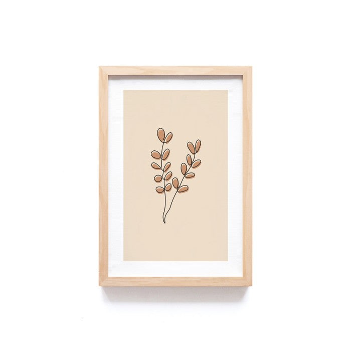 Dekorasi Dinding Aesthetic Motif Daun Coklat - Minimalis Home Decor , Frame Natural