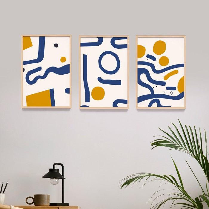 Wall Art Decoration Abstrak Hiasan Dinding dengan Frame Kayu Natural - Lukisan Print Minimalis untuk Dekorasi Modern Rumah