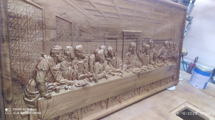 Pajangan Dinding Ukiran Kayu Perjamuan Terakhir - The Last Supper, Hiasan Elegan untuk Rumah atau Tempat Ibadah