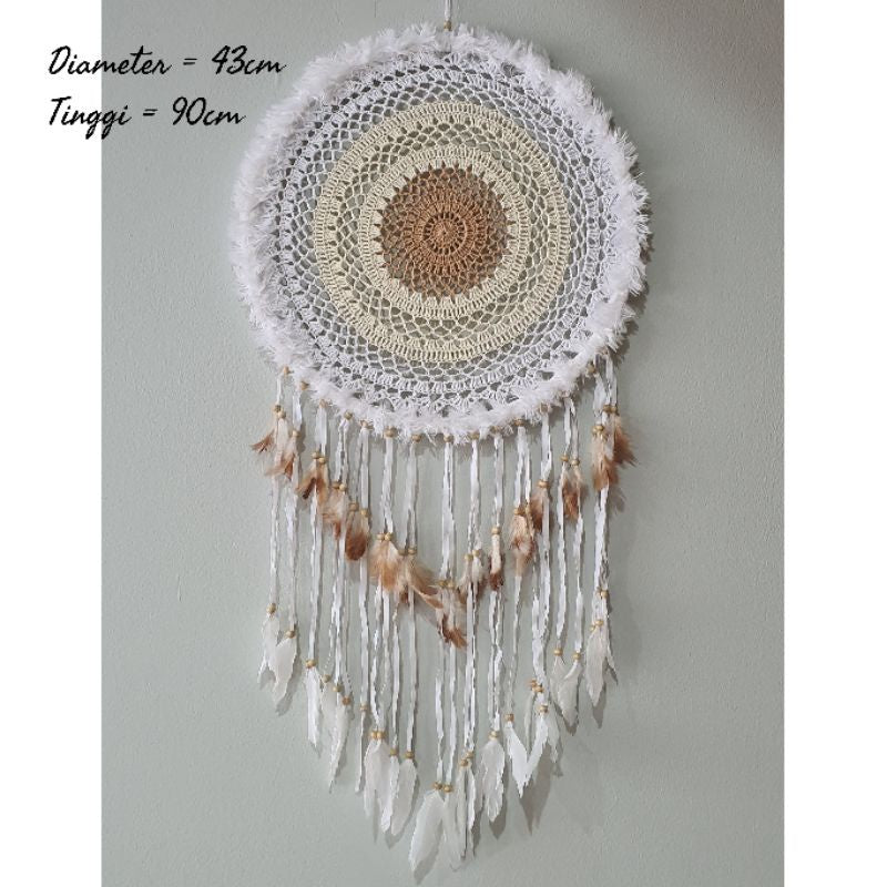 Wall Decor Hiasan Dinding Dream Catcher Macrame Sedang, Macrame Dreamcatcher Hiasan Rumah untuk Sentuhan Bohemian dan Estetik di Interior Anda