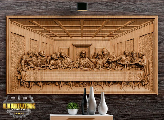 Pajangan Dinding Ukiran Kayu Perjamuan Terakhir - The Last Supper, Hiasan Elegan untuk Rumah atau Tempat Ibadah