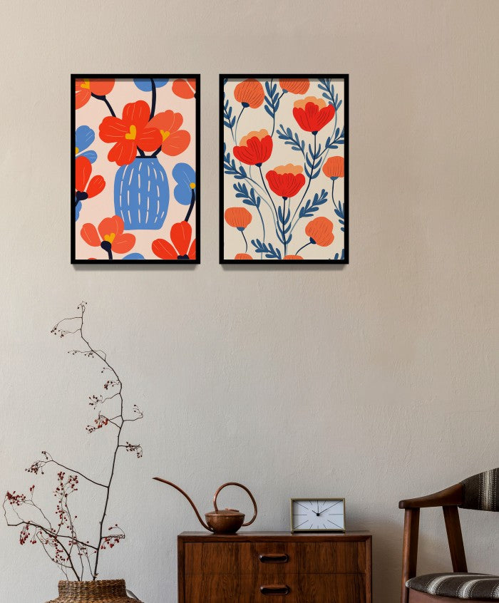 Hiasan Dinding Lukisan Bunga Aesthetic - Wall Art Print dengan Frame Natural untuk Dekorasi Kamar dan Interior Rumah