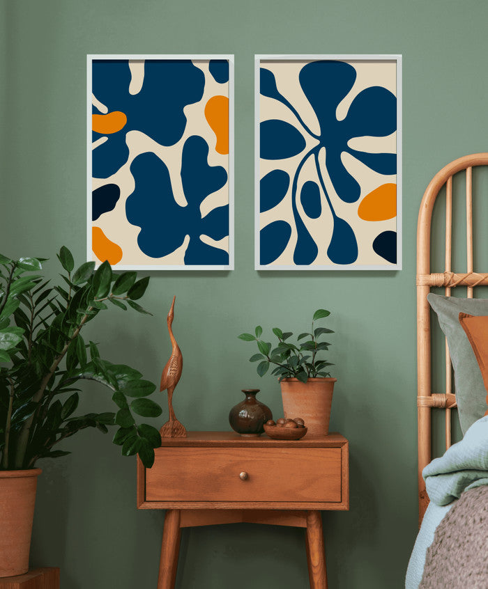 Wall Art Abstract Flower - Lukisan Dinding Bunga Astrak aesthetic , frame natural